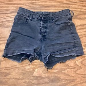 High rise black/dark gray button-up jean shorts with tag
